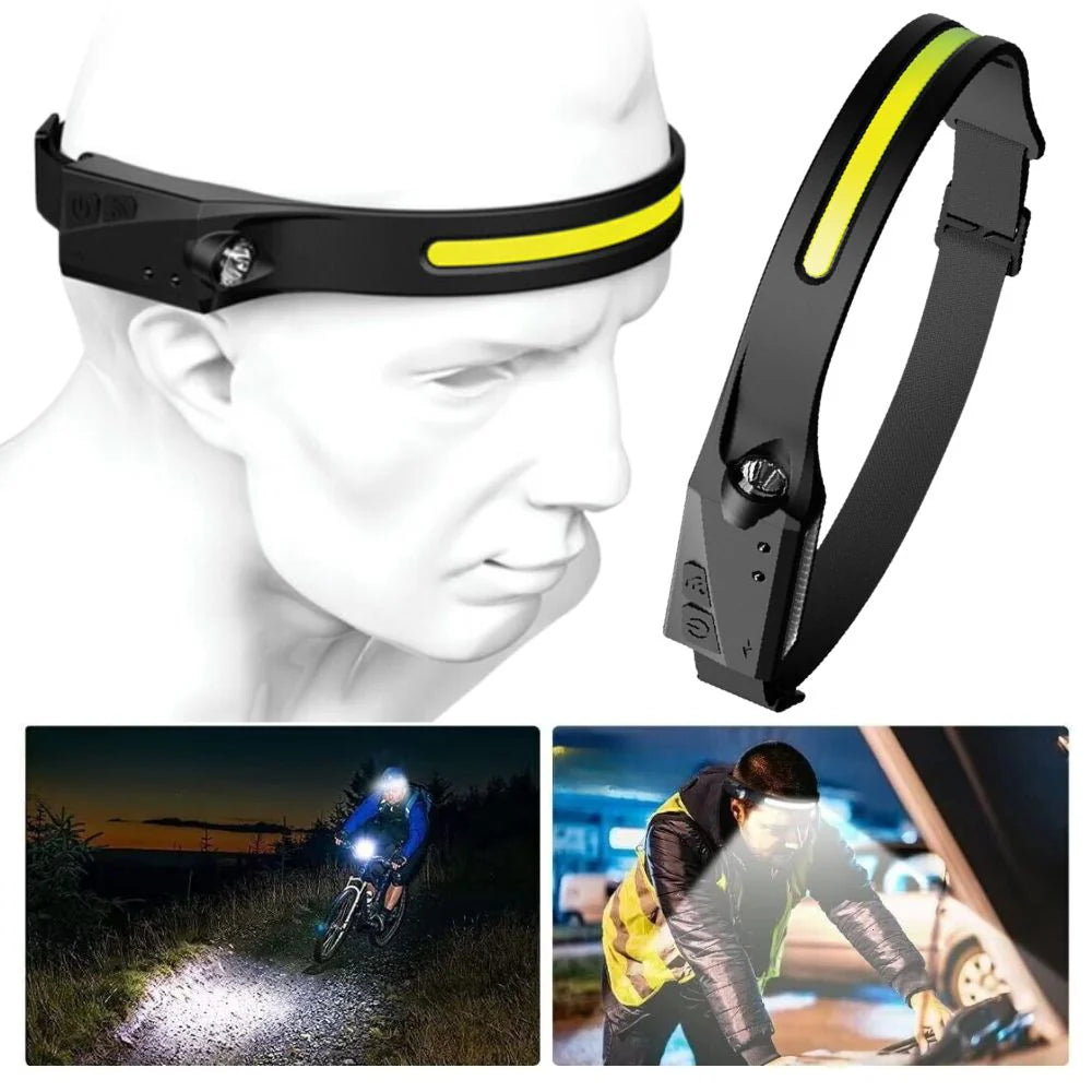 Waterproof COB LED Head Torch Motion Sensor Headlight USB Rechargeable Headlamp