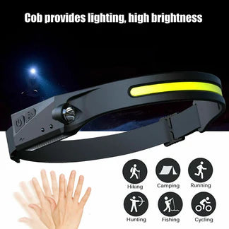 Waterproof COB LED Head Torch Motion Sensor Headlight USB Rechargeable Headlamp