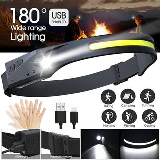 Waterproof COB LED Head Torch Motion Sensor Headlight USB Rechargeable Headlamp