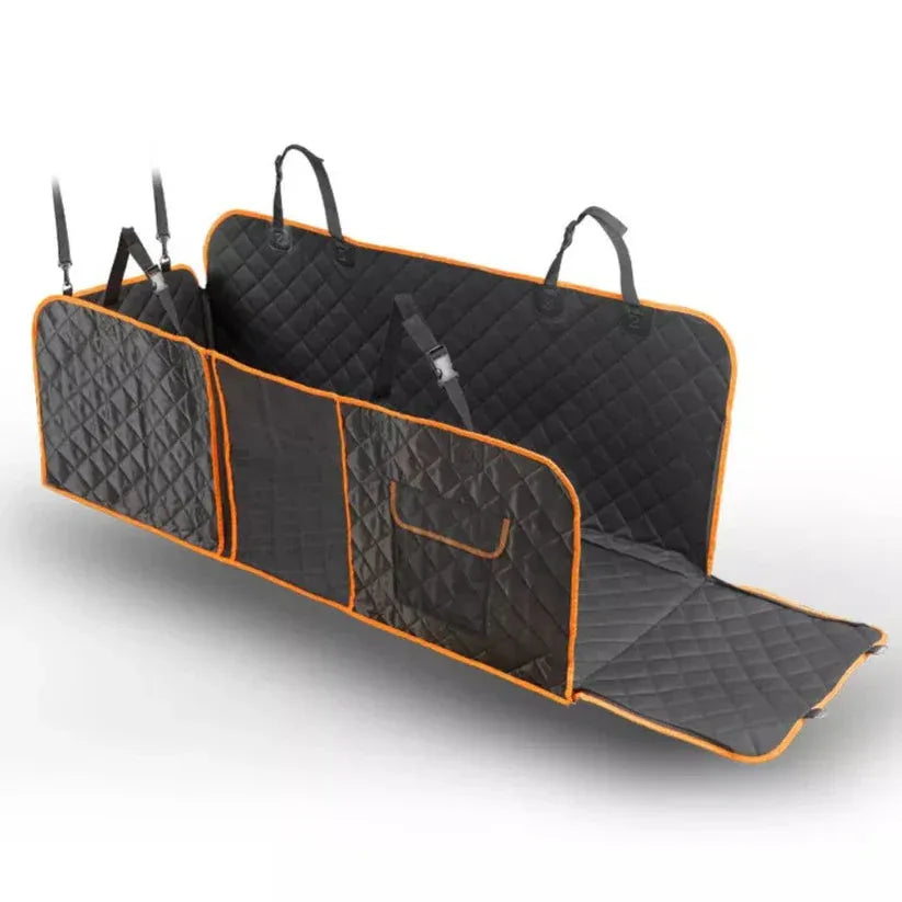 Black and orange car trunk organizer on a white background

