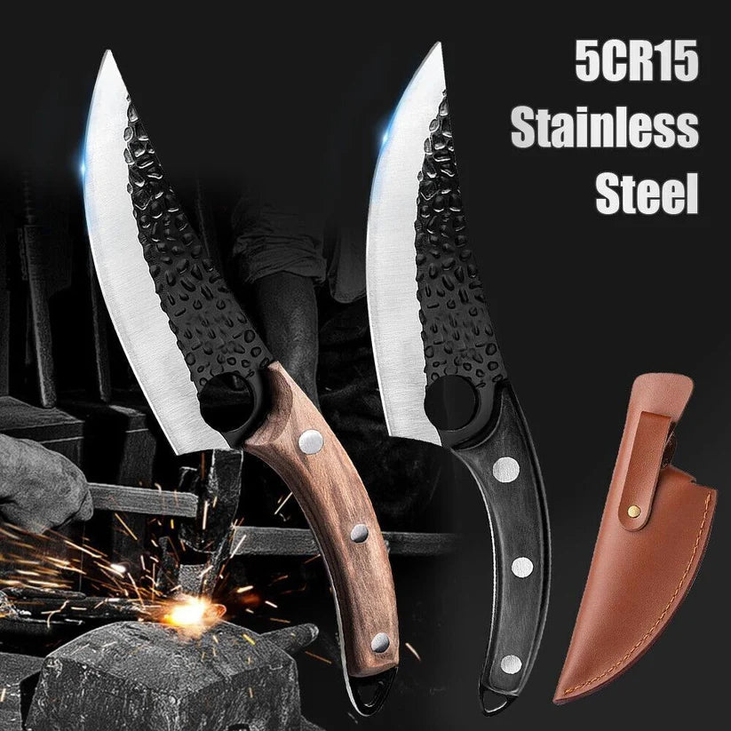 Hand Forged Professional Kitchen Boning Huusk Husk Knife with Leather Sheath Cover My Store