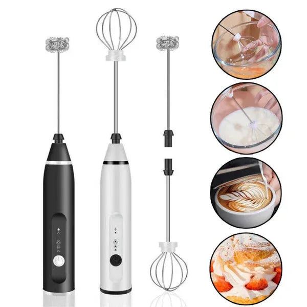 Set of handheld mixers with attachments on a white background

